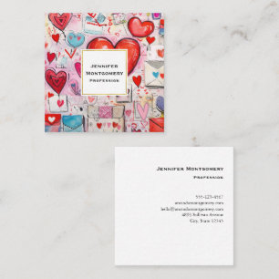 Whimsical Hearts and Love Letters Pattern Square Business Card