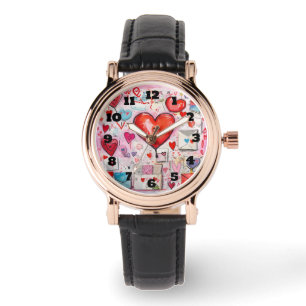 Whimsical Hearts and Love Letters Pattern Watch