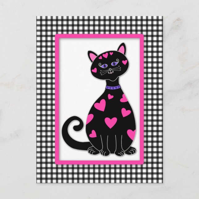 Whimsical Hearts Cat Postcard (Front)