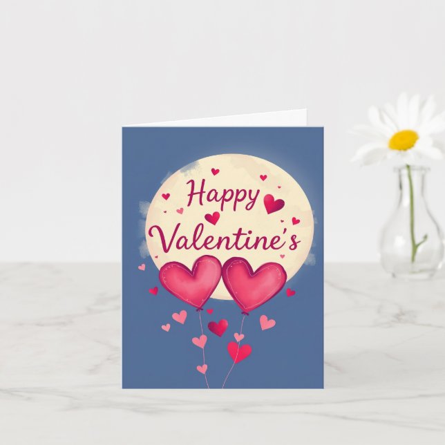 Whimsical Hearts & Moonlight Valentine's Day Card (Small Plant)