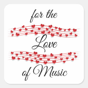 Whimsical hearts music "For the love of music" Square Sticker