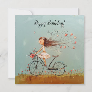 Whimsical Hearts & Petals: Sweet Birthday Bicycle Holiday Card