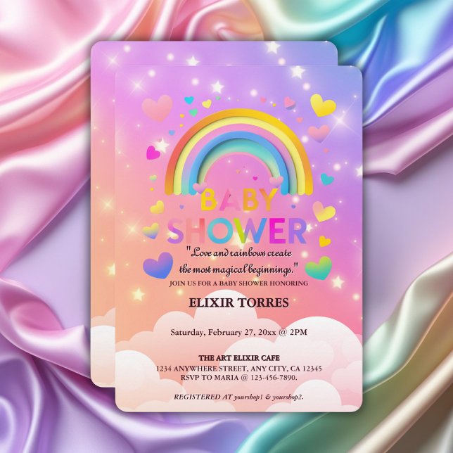 Whimsical Hearts & Rainbows Baby Shower Invitation (Creator Uploaded)
