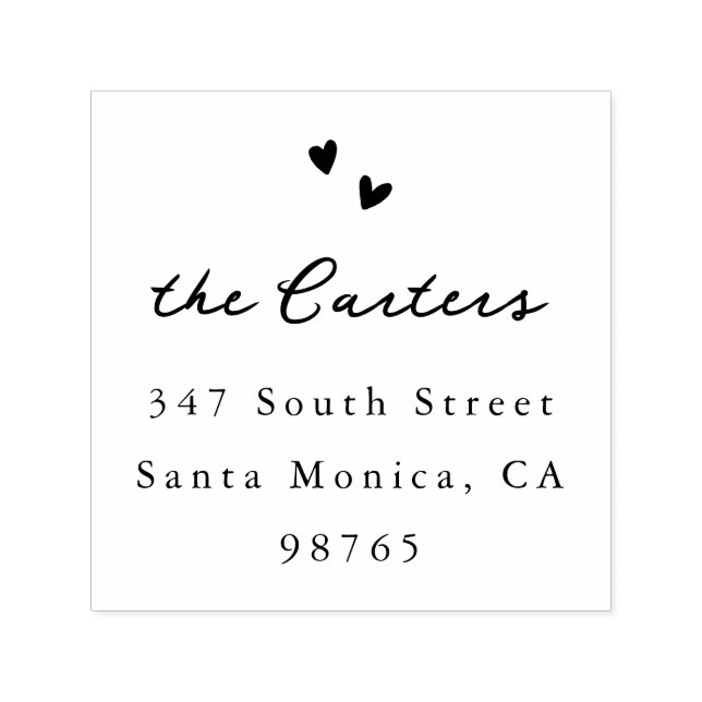 Whimsical Hearts Script Name & Return Address Self-inking Stamp (Design)