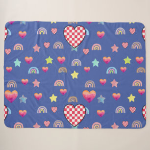 Whimsical Hearts, Stars & Rainbow Dreamscape Sherpa Blanket
