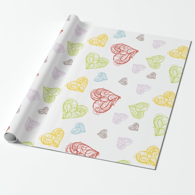 Whimsical Hearts Valentines Day Wrapping Paper (Unrolled)
