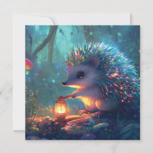 Whimsical Hedgehog and Lantern in Enchanted Forest