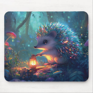 Whimsical Hedgehog and Lantern in Enchanted Forest Mouse Pad