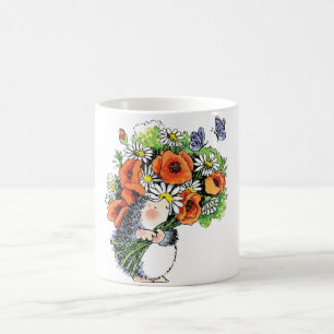 Whimsical Hedgehog and Poppies Coffee Mug