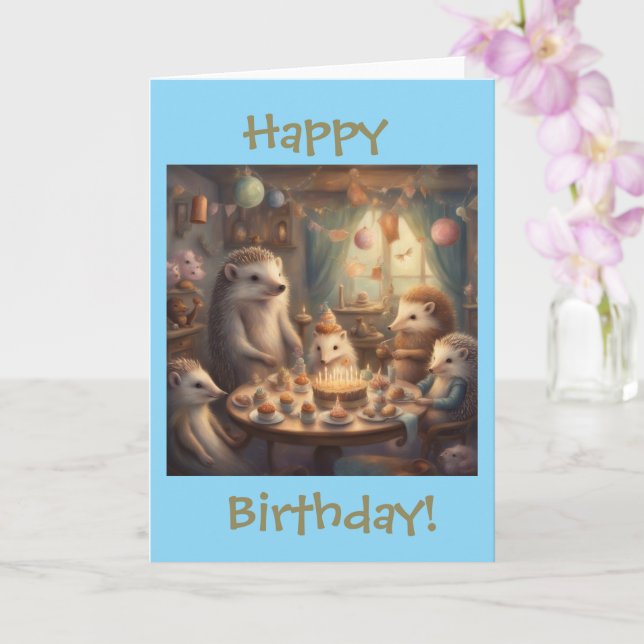 Whimsical Hedgehog Birthday Party  Card (Orchid)