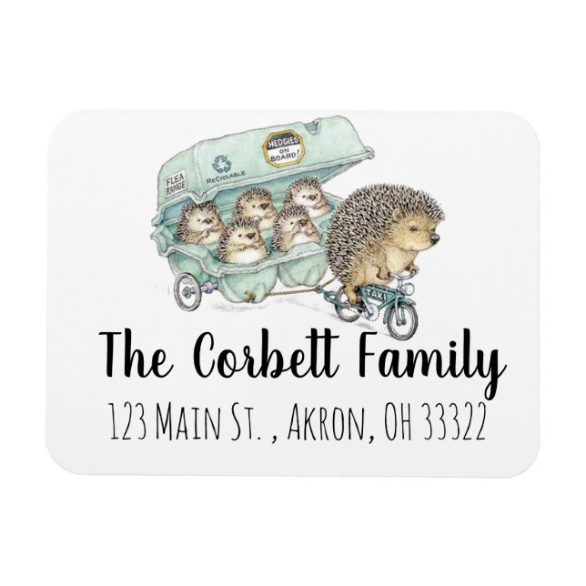 Whimsical Hedgehog Family Customisable Magnet (Horizontal)