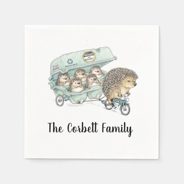Whimsical Hedgehog Family Customisable Napkin (Front)