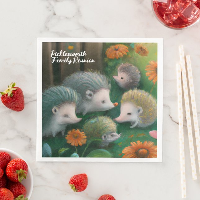 Whimsical Hedgehog Family Picnicking in the Garden Napkin (Insitu)