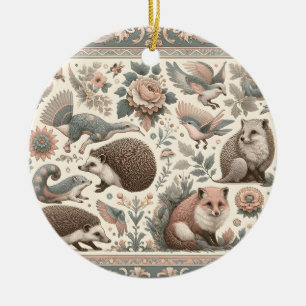 Whimsical Hedgehog Haven: Victorian Floral  Ceramic Tree Decoration