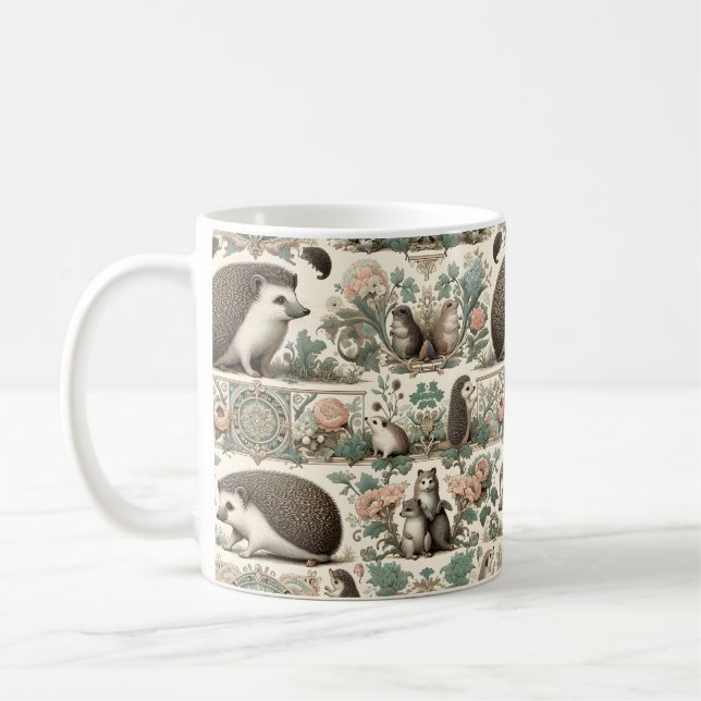 Whimsical Hedgehog Haven: Victorian Floral  Coffee Mug (Left)
