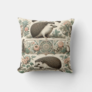 Whimsical Hedgehog Haven: Victorian Floral  Cushion