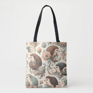Whimsical Hedgehog Haven: Victorian Floral  Tote Bag