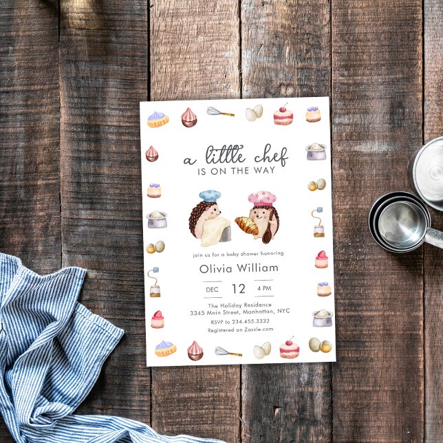 Whimsical Hedgehog Little Chef Baker Baby Shower Invitation (Whimsical Hedgehog Little Chef Baker Baby Shower Invitation)