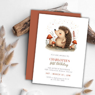 Whimsical Hedgehog Mushroom 1st Birthday Party Invitation