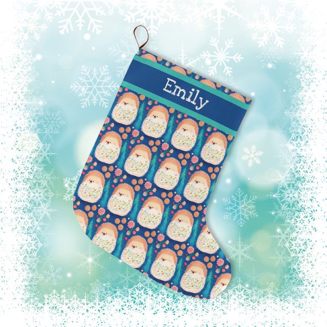 Whimsical Hedgehog Pattern Large Christmas Stocking (Creator Uploaded)