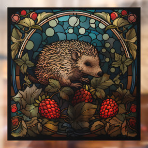 Whimsical Hedgehog & Raspberries Stained-Glass