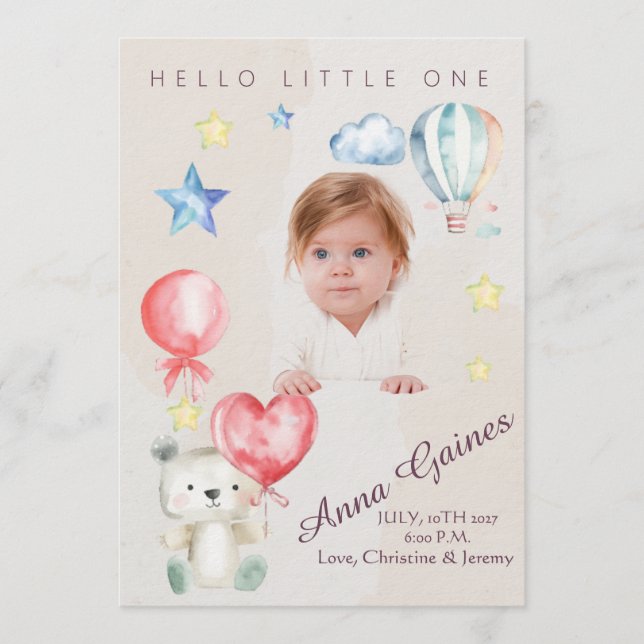 Whimsical Hello Little One Announcement (Front)