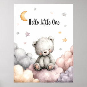 Whimsical "Hello Little One" Teddy Bear Poster