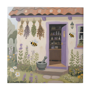 Whimsical Herb Cottage Garden Tile