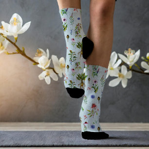 Whimsical Herbs on Mint Socks