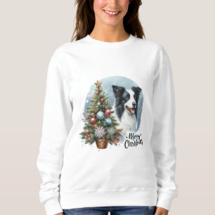 Whimsical Herding Border Collie Dog Merry Xmas Sweatshirt
