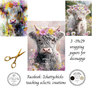 Whimsical Highland Floral Crown Decoupage Wrapping Paper Sheet