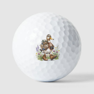 Whimsical Hiking Duck Illustration with Backpack Golf Balls