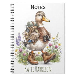 Whimsical Hiking Duck Illustration with Backpack Notebook