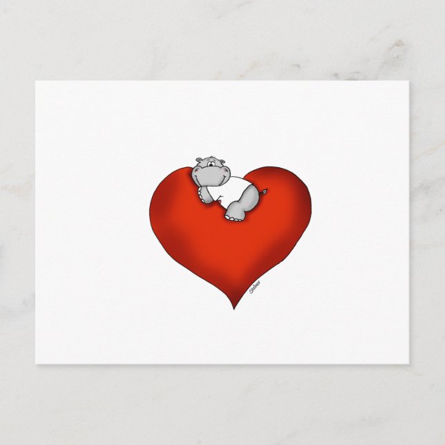 Whimsical Hippo on Heart Postcard (Front)