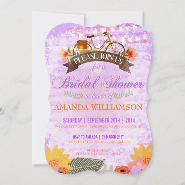 Whimsical Hipster Bicycle Bridal Shower Invitation (Front)