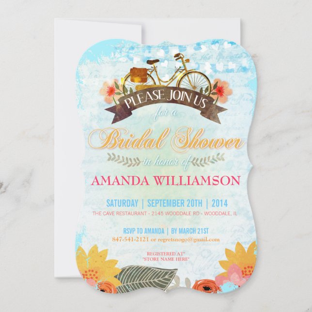 Whimsical Hipster Bicycle Bridal Shower Invitation (Front)