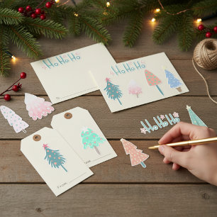 Whimsical Ho Ho Ho Christmas Trees Stickers