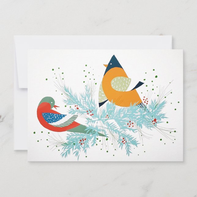 Whimsical Holiday Birds Card (Front)