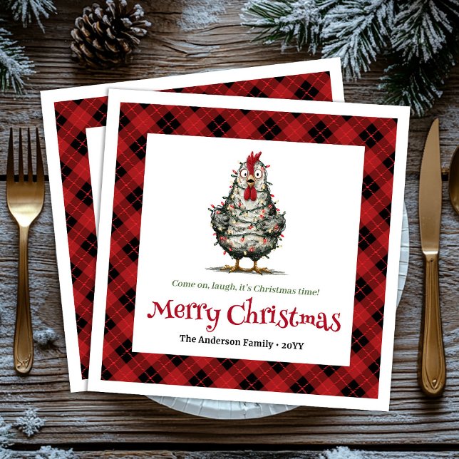 Whimsical holiday chickens napkins name editable (Whimsical holiday chickens napkins name editable)