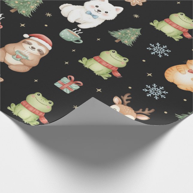Whimsical Holiday Critters Festive Gift Wrap (Corner)