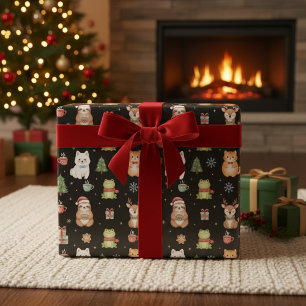 Whimsical Holiday Critters Festive Gift Wrap