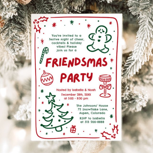 Whimsical Holiday Hand Drawn Friendsmas Party Invitation (Whimsical Holiday Hand Drawn Friendsmas Party Card)