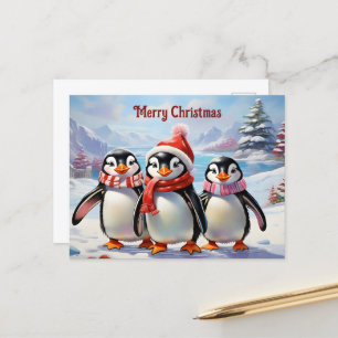 Whimsical Holiday Penguin Trio Postcard