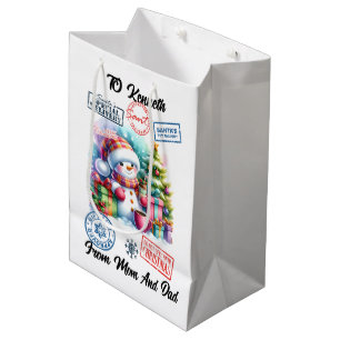 Whimsical Holiday Scene With Santa's Gifts Medium Gift Bag