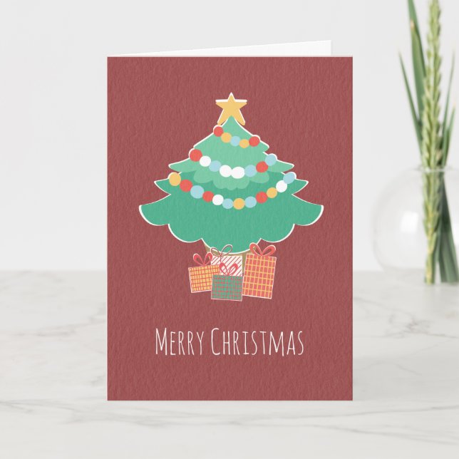 Whimsical Holiday Tree Card with Presents & Wishes (Front)