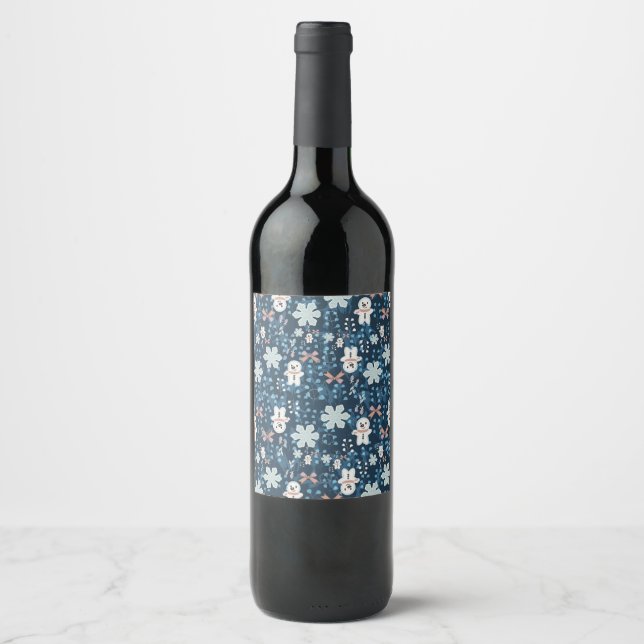 Whimsical Holiday Wrapping Paper Flat Sheet Wine Label (Front)