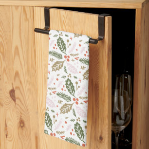 Whimsical Holly Berry Colourful Christmas Holiday Tea Towel