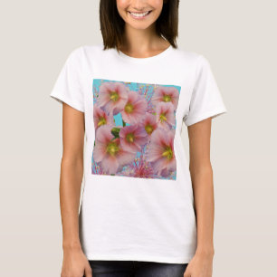 Whimsical Hollyhock Blossom Photo Collage T-Shirt