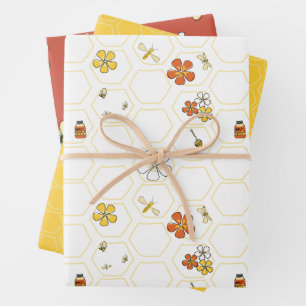 Whimsical Honeycomb and Bumblebee collection Wrapping Paper Sheet