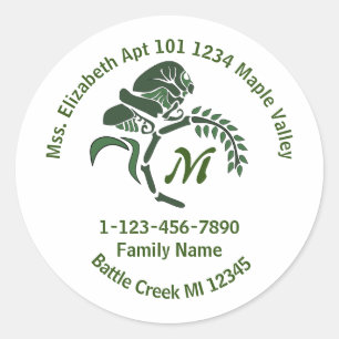 Whimsical Hooded Grasshopper Family Home Address Classic Round Sticker